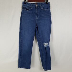 Lee Jeans Womens 8 Blue High Rise Boyfriend Distressed Medium Wash Denim 28x25.5